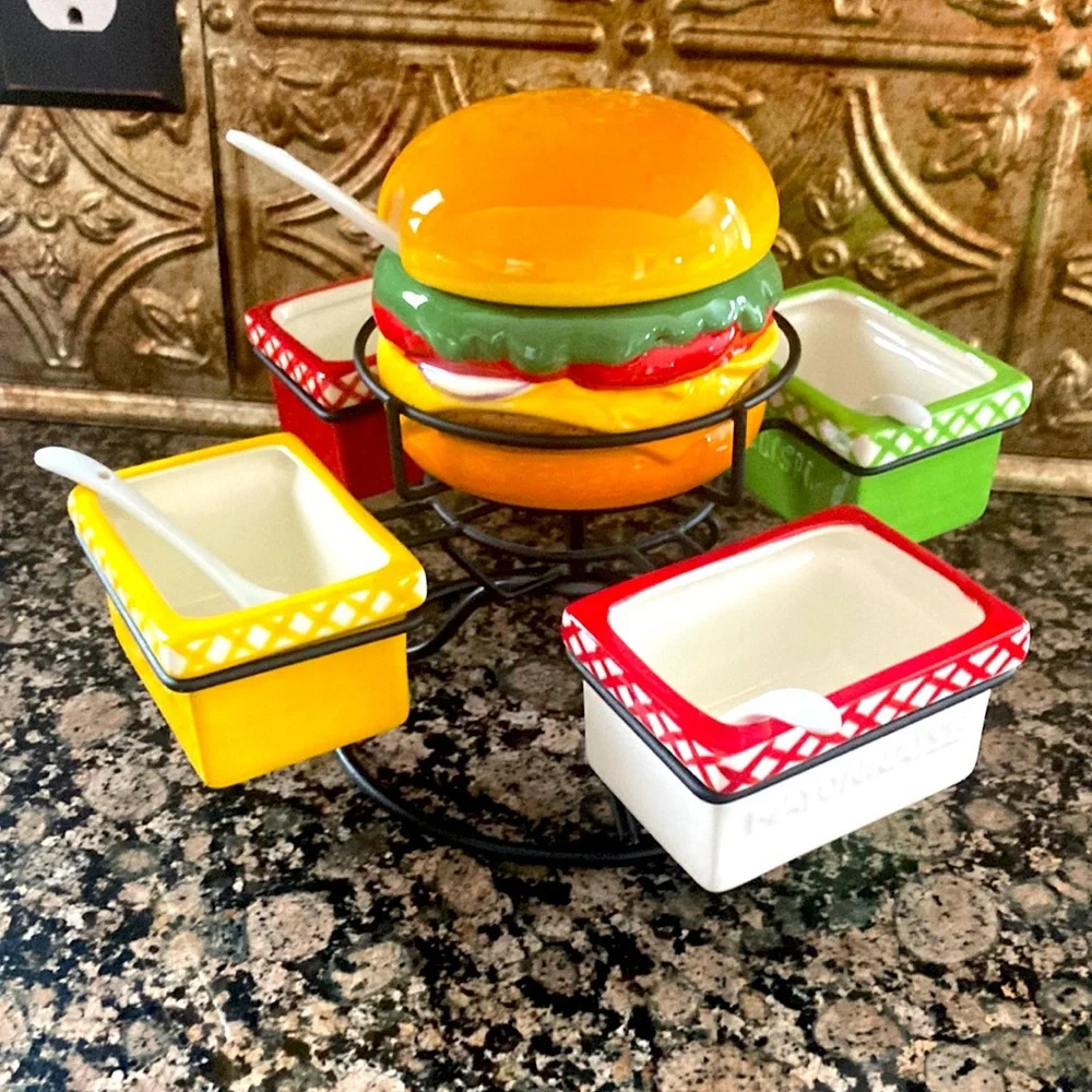 Pier 1 Multicolor Burger Condiment Spinner Set!!